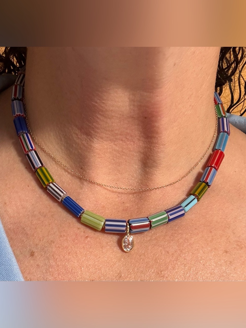 Roxanne Assoulin style glass bead and cz pendant necklace